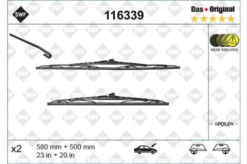 SWF 116339 metlice brisača sa spojlerom 580/500mm par BMW 3 (E46)