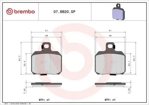 Brembo 07BB20SP zadnje pločice za motocikle Aprilia/Benelli/Bombardier/CPI/Cagiva/Derbi/Ducati/Honda/KTM/Laverda/MBK/Malaguti/Moto Guzzi/Moto Morini/Peugeot/Piaggio/Vespa/Rieju