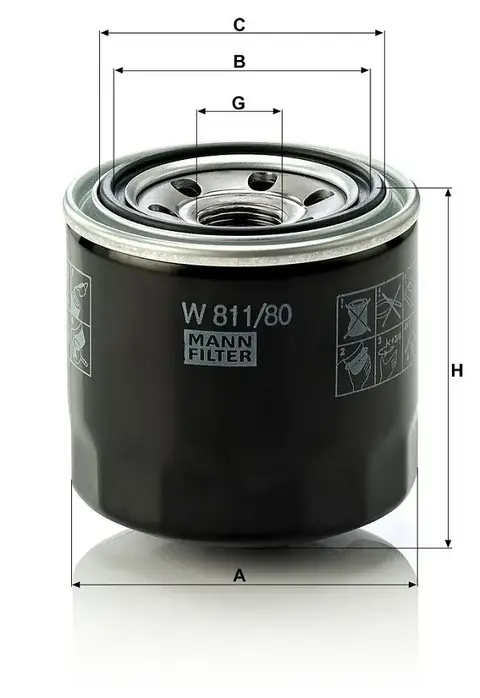 Mann W 811/80 filter ulja Bedford/Belarus/Branson Tractors/Carraro/Chrysler/Dodge/Ford/Great Wall/Hyundai/Isuzu/Kia/Kioti/Landini/Lotus/Mazda/Mitsubishi/New Holland/Opel/Smart/Subaru